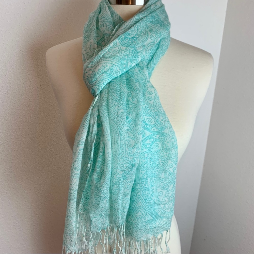 Paisley Design Teal White Scarf